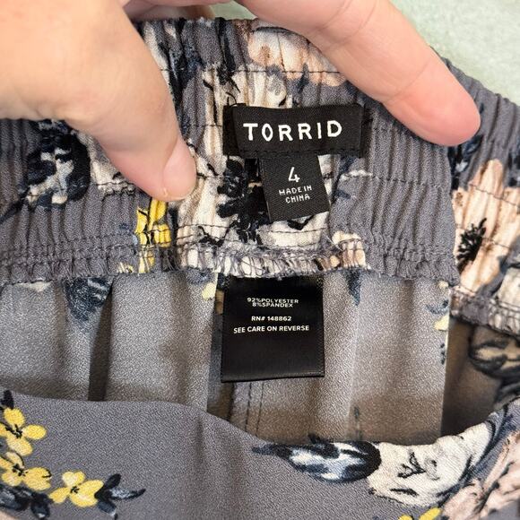 Torrid Floral Crepe Wide Leg Pant Womens 4X Gray Pull On Stretch Boho Trousers - Picture 8 of 9